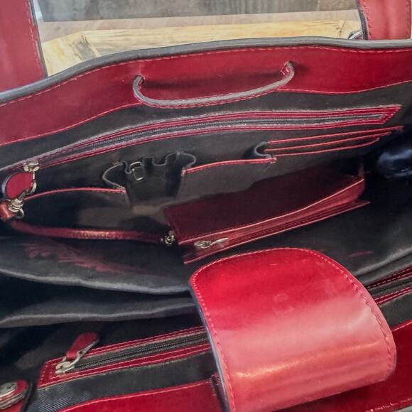 Franklin Covey Red Genuine Leather Business Organizer Tote Laptop Bag #31934.577 - Picture 13 of 15